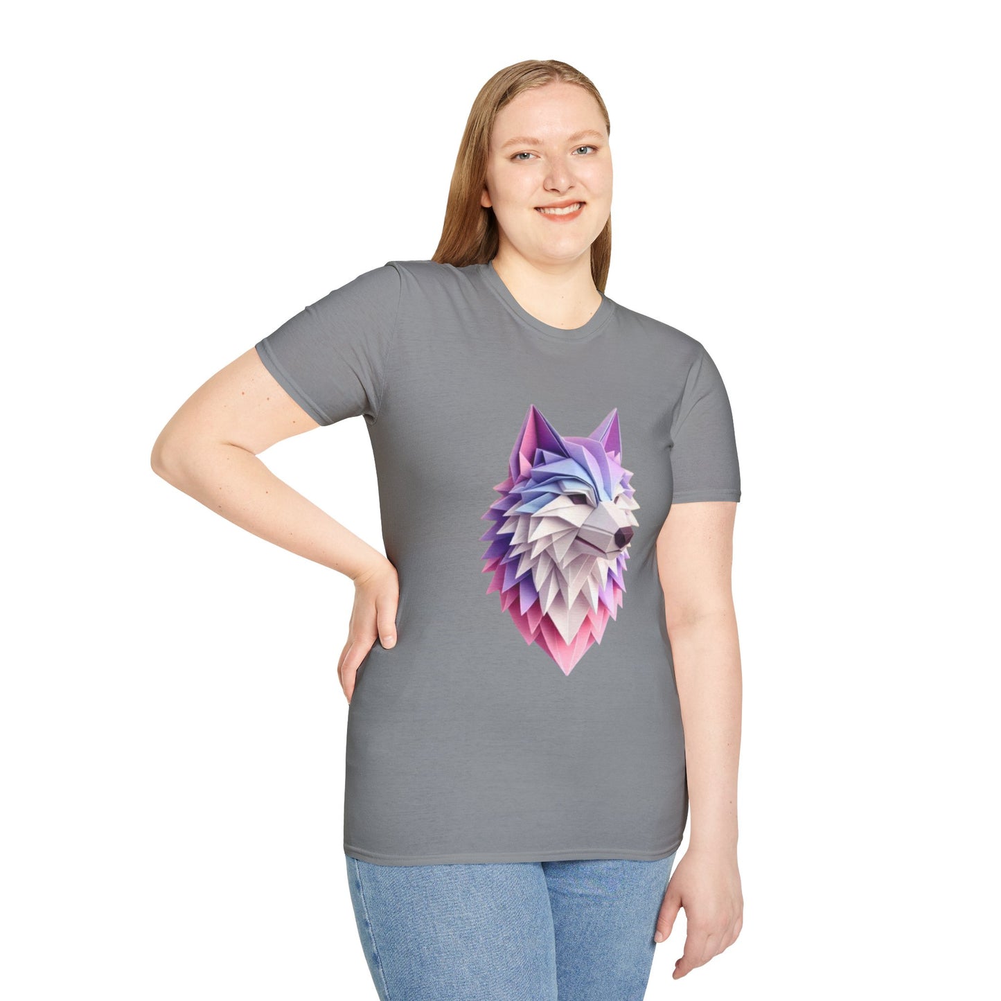 T-shirt géométrique à motif de loup - Doux et élégant, parfait pour les amoureux des animaux, tenues décontractées, cadeaux, t-shirts tendance, vêtements uniques