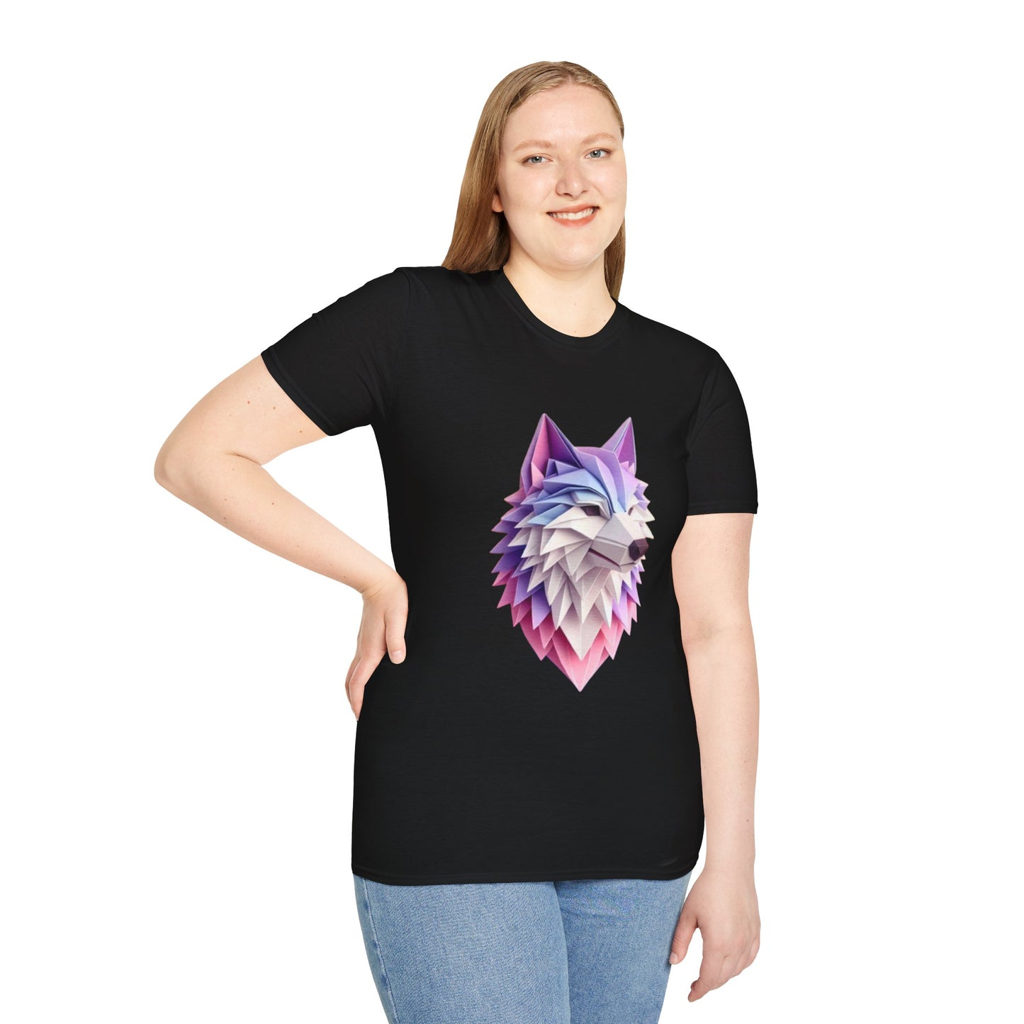 T-shirt géométrique à motif de loup - Doux et élégant, parfait pour les amoureux des animaux, tenues décontractées, cadeaux, t-shirts tendance, vêtements uniques