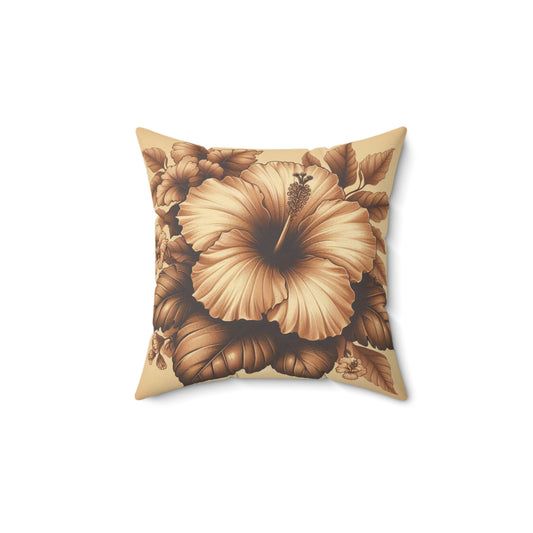 Square Pillow Hibiscus Tropical Flower Beige Palette Spring Decor
