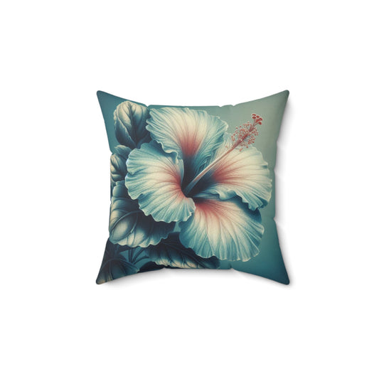 Blue tones hibiscus square pillow