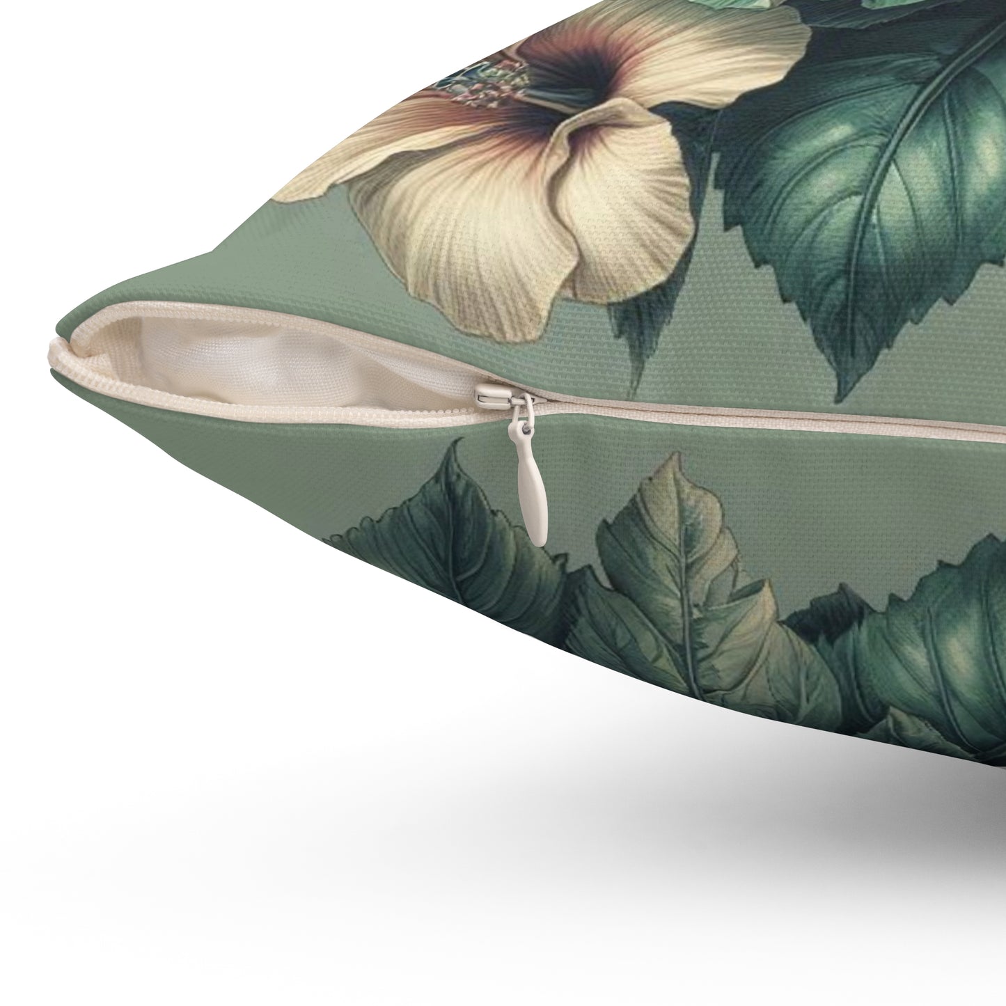 Square Pillow - Pale Rose and Green Hibiscus Flower Design