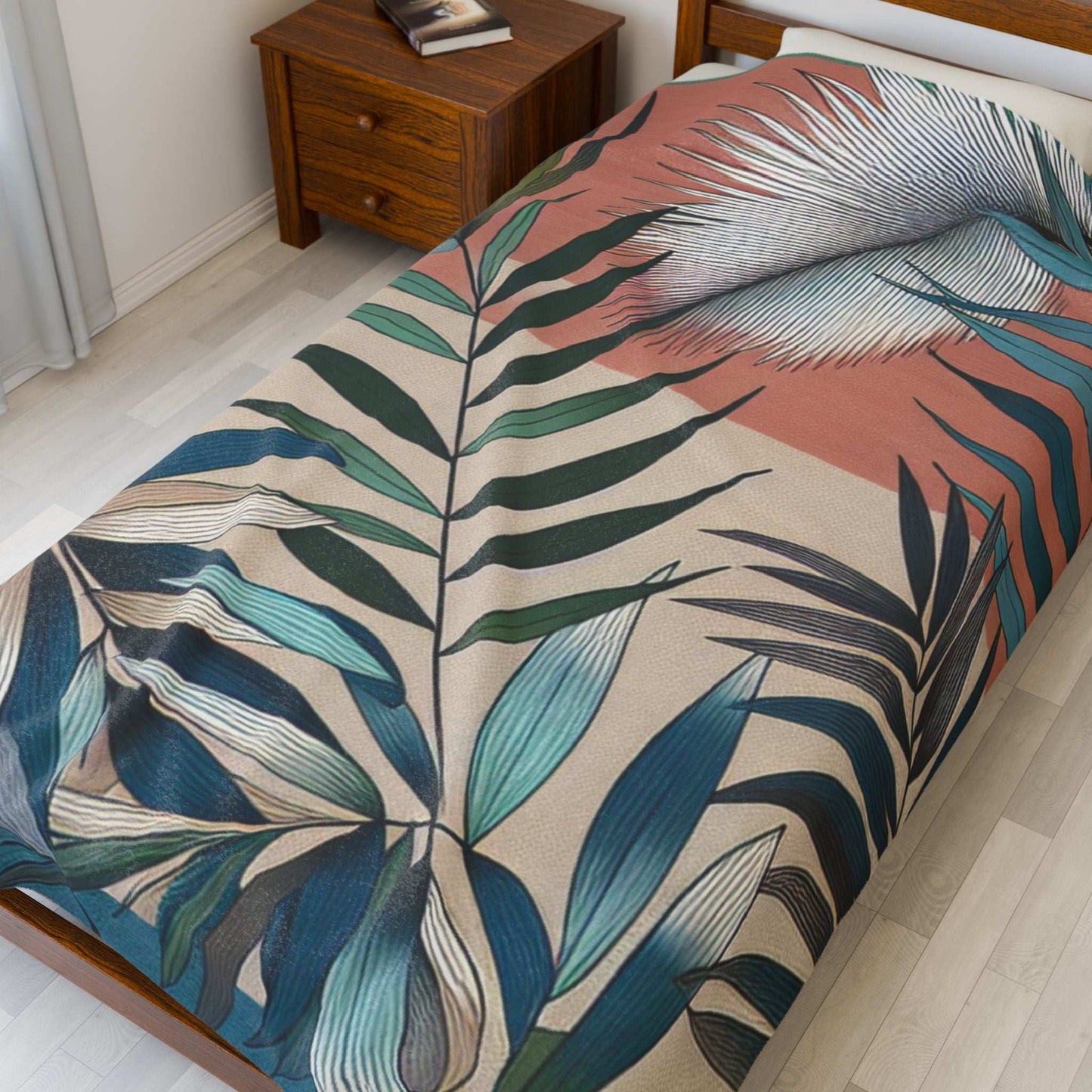 Tropical Leaves Velveteen Plush Blanket | Cozy Home Decor for Relaxation