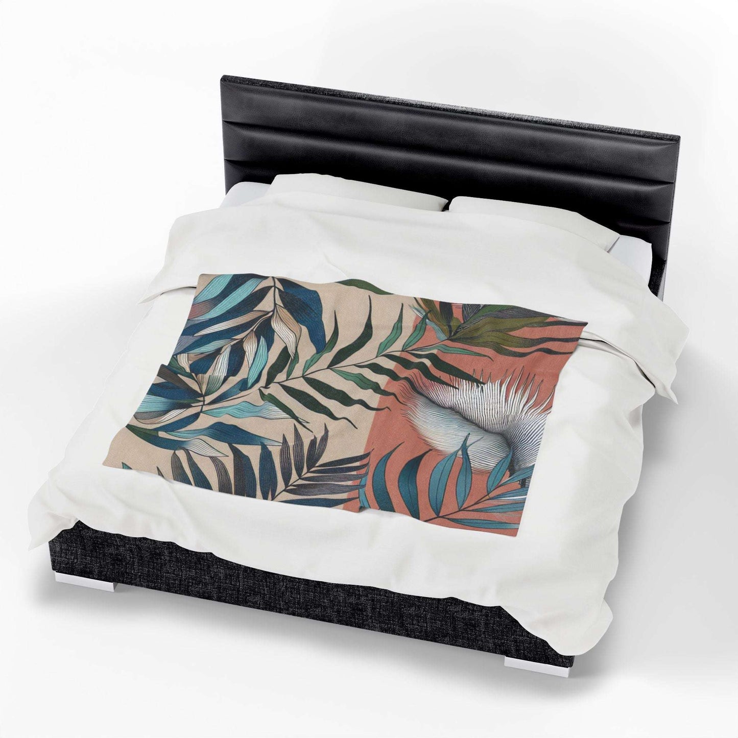 Tropical Leaves Velveteen Plush Blanket | Cozy Home Decor for Relaxation