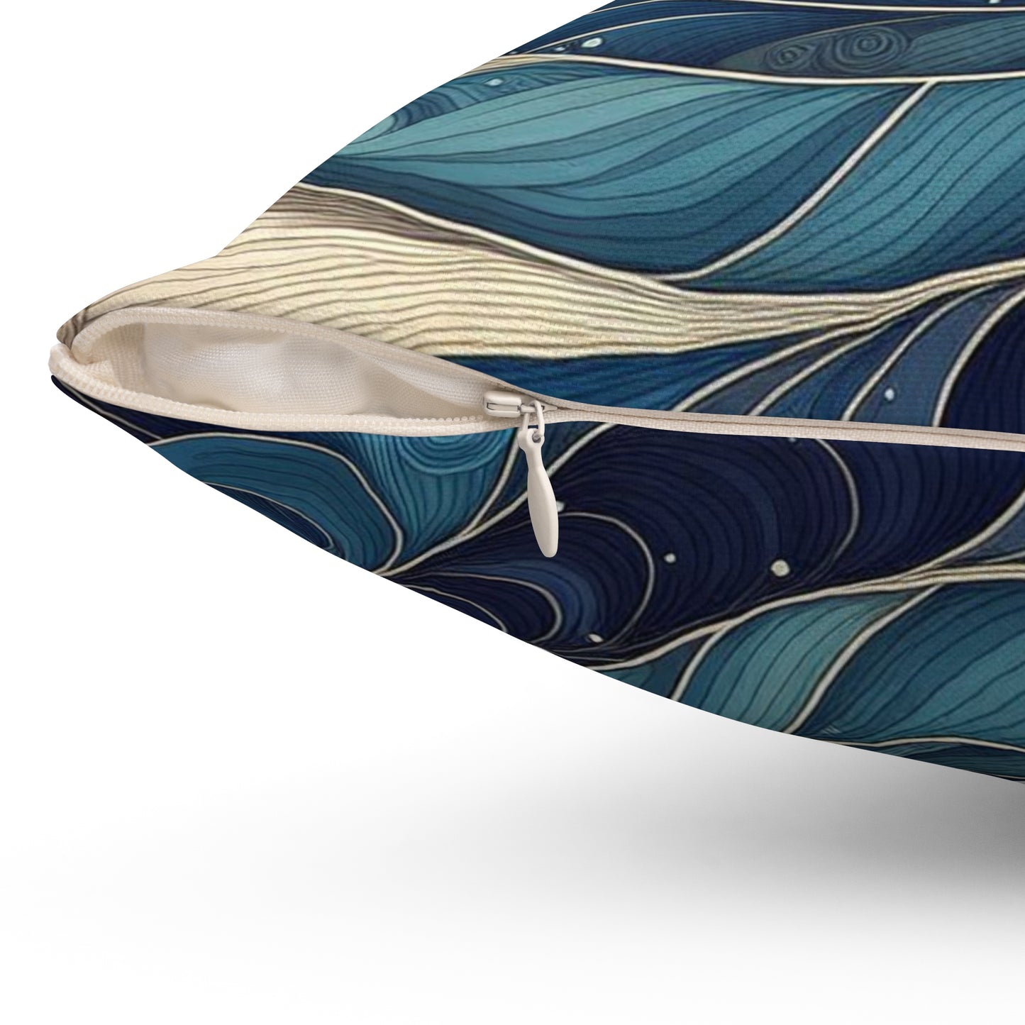 Ocean Wave Pattern Square Pillow - Soft Spun Polyester Cushion for Home Decor