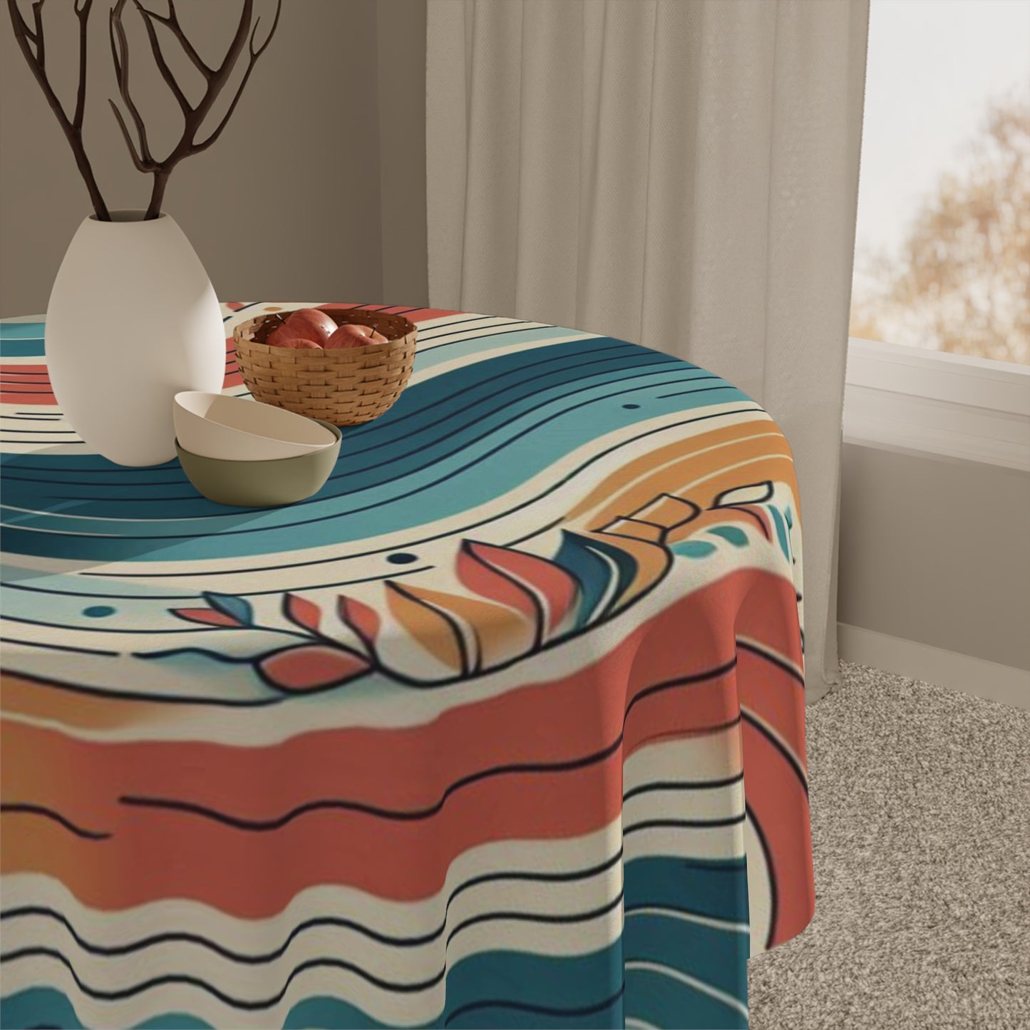 Bohemian Waves Tablecloth - Vibrant Abstract Design for Dining & Celebrations