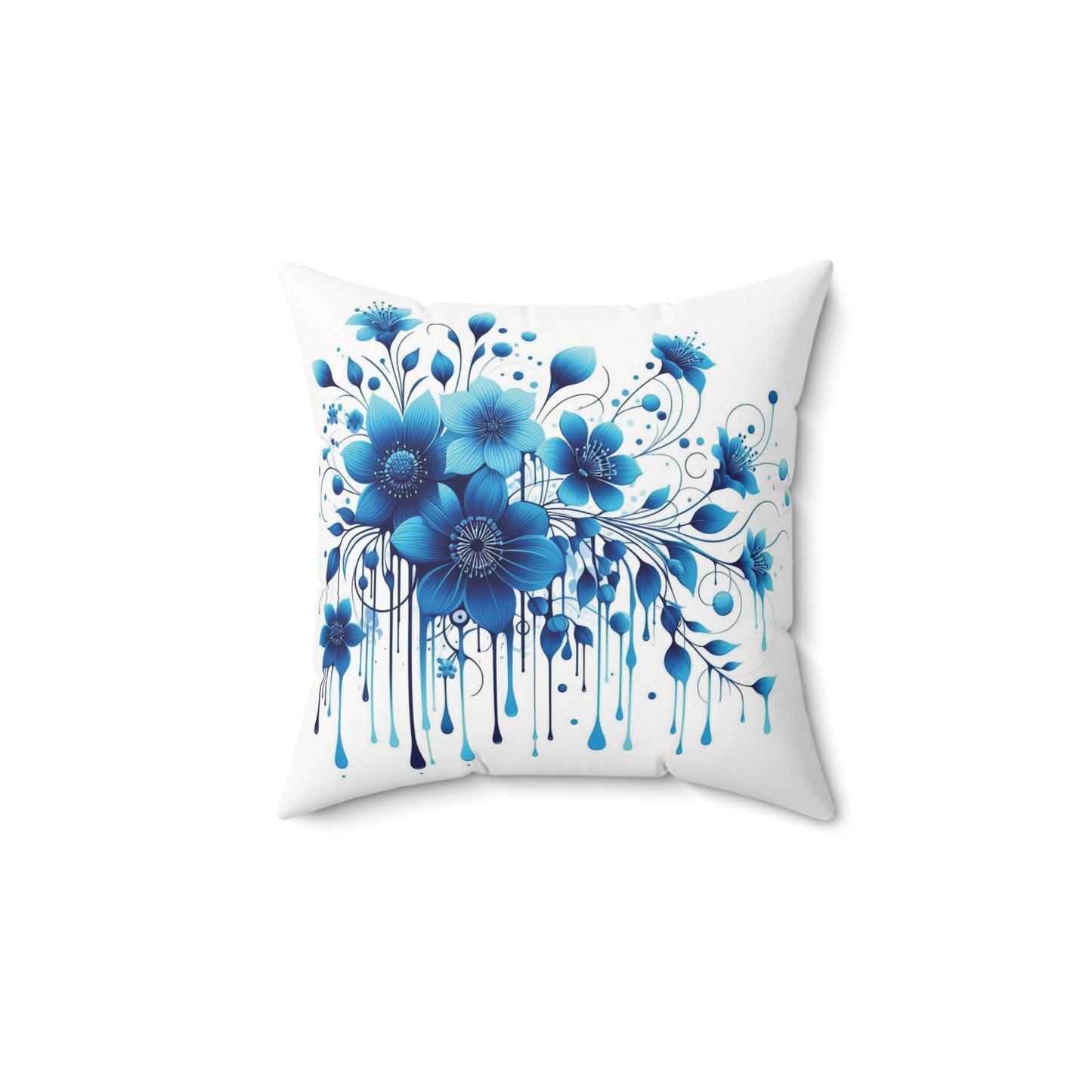 Coussin carré en polyester filé à motif floral bleu - Décoration d'intérieur relaxante