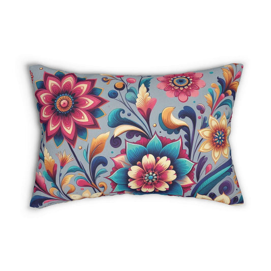 Vibrant Floral Spun Polyester Lumbar Pillow - Colorful Decorative Cushion for Home Décor