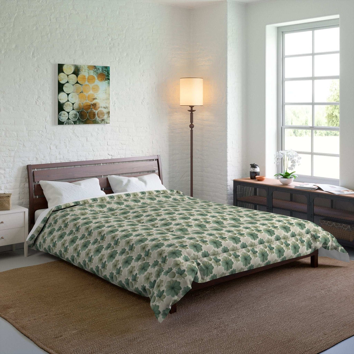 Comfy, fluffy, and warm Minimal Greenery Comforter