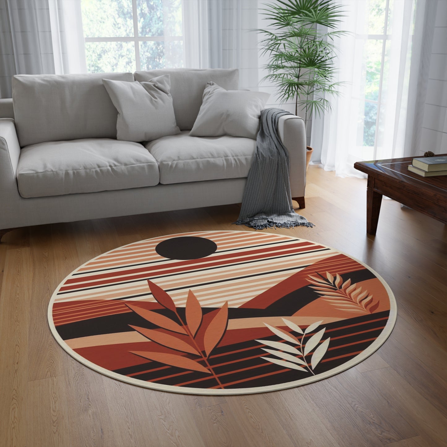 Bohemian Sunset Round Rug - Earthy Tones for Cozy Spaces