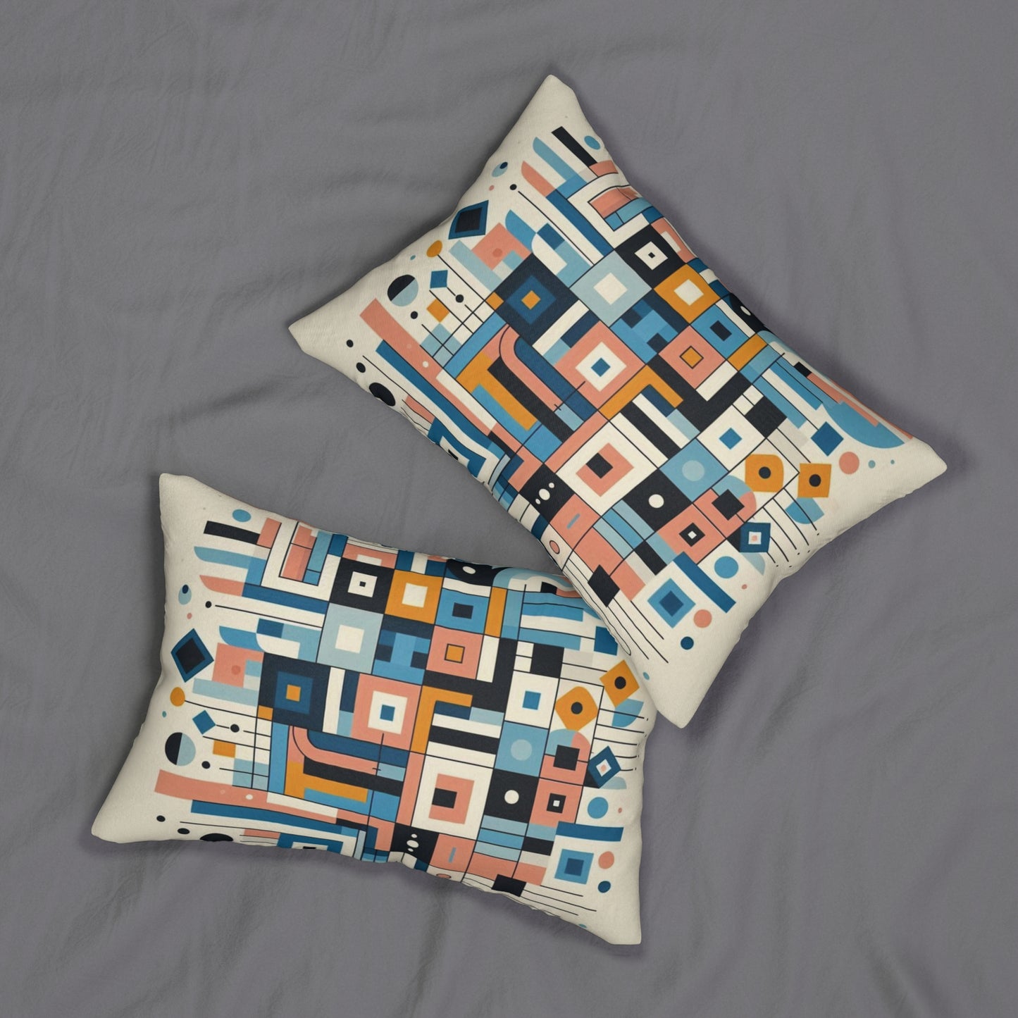 Coussin lombaire en polyester filé à motifs géométriques - Décoration d'intérieur moderne