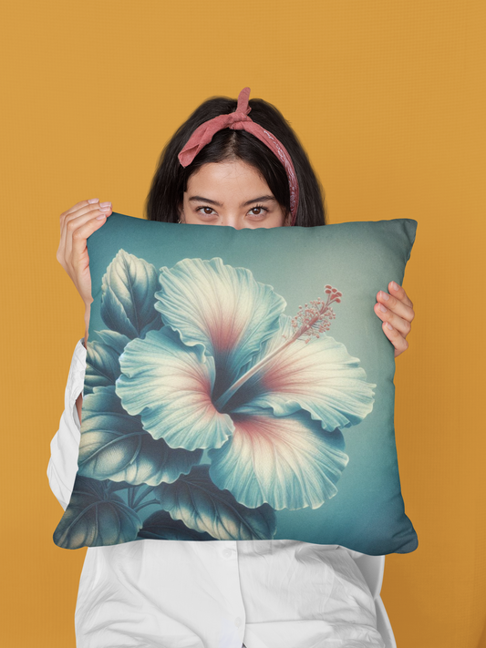 Blue tones hibiscus square pillow