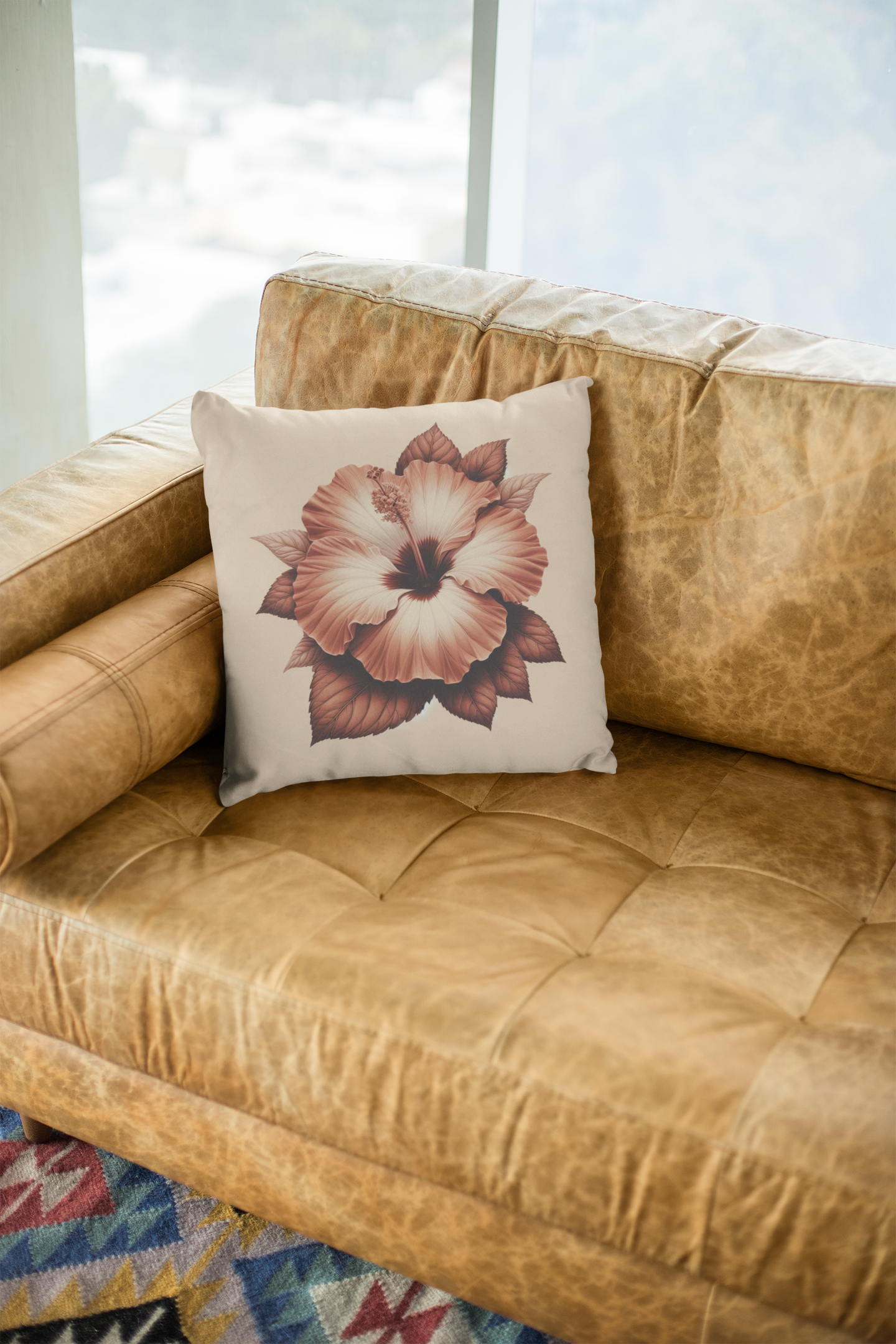 Square Pillow - Terracota Spring Trendy Palette with Beautiful Hibiscus Flower Design