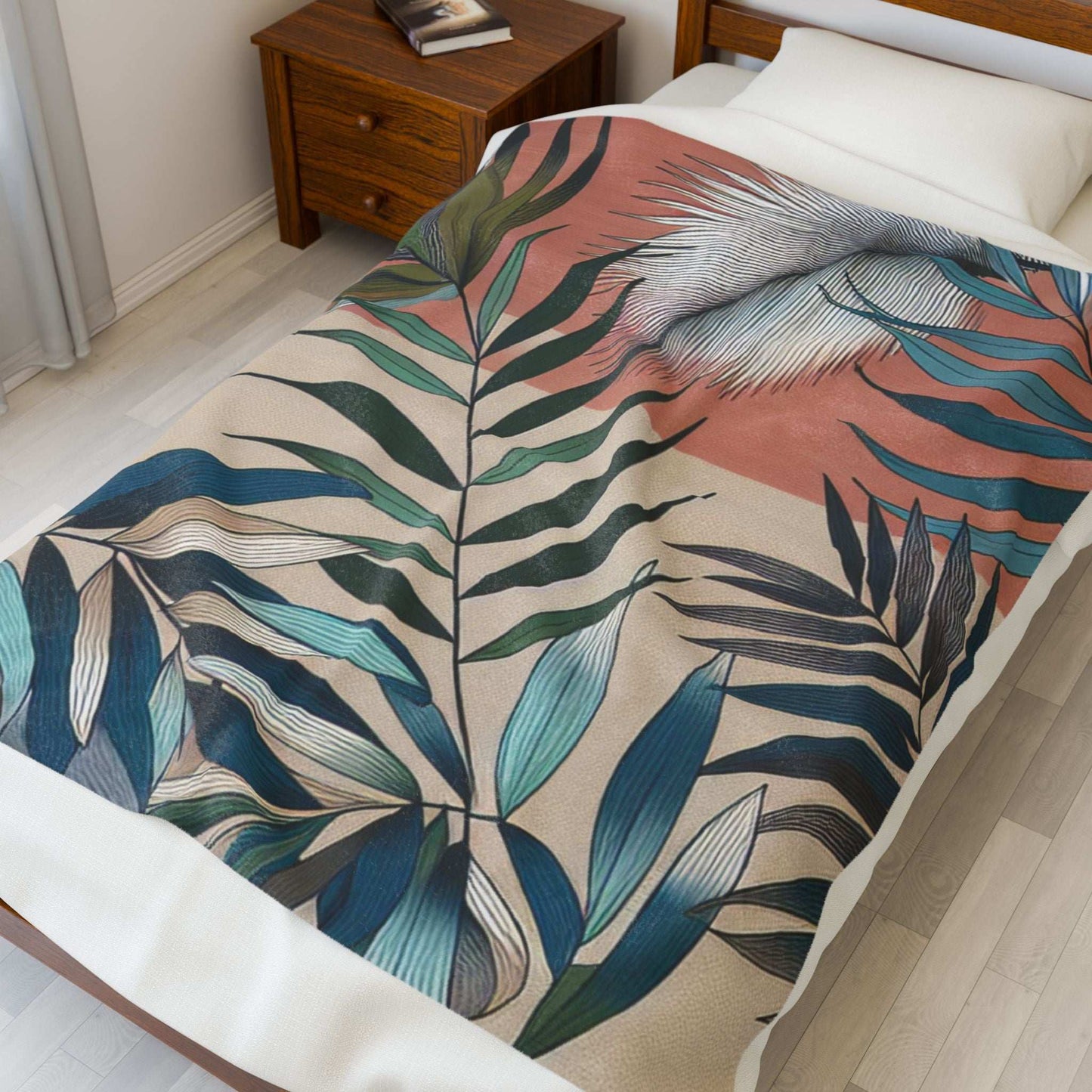 Tropical Leaves Velveteen Plush Blanket | Cozy Home Decor for Relaxation