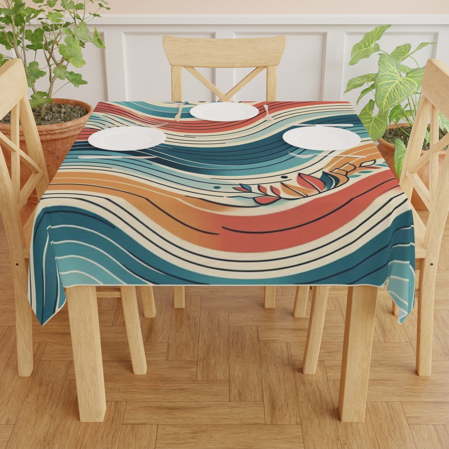 Bohemian Waves Tablecloth - Vibrant Abstract Design for Dining & Celebrations