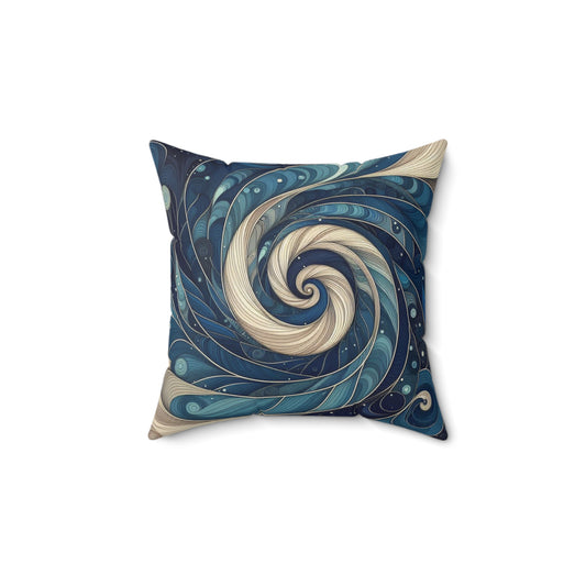 Ocean Wave Pattern Square Pillow - Soft Spun Polyester Cushion for Home Decor