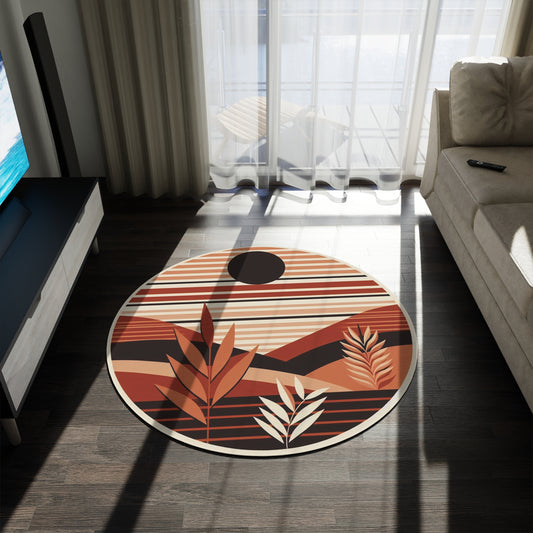 Bohemian Sunset Round Rug - Earthy Tones for Cozy Spaces