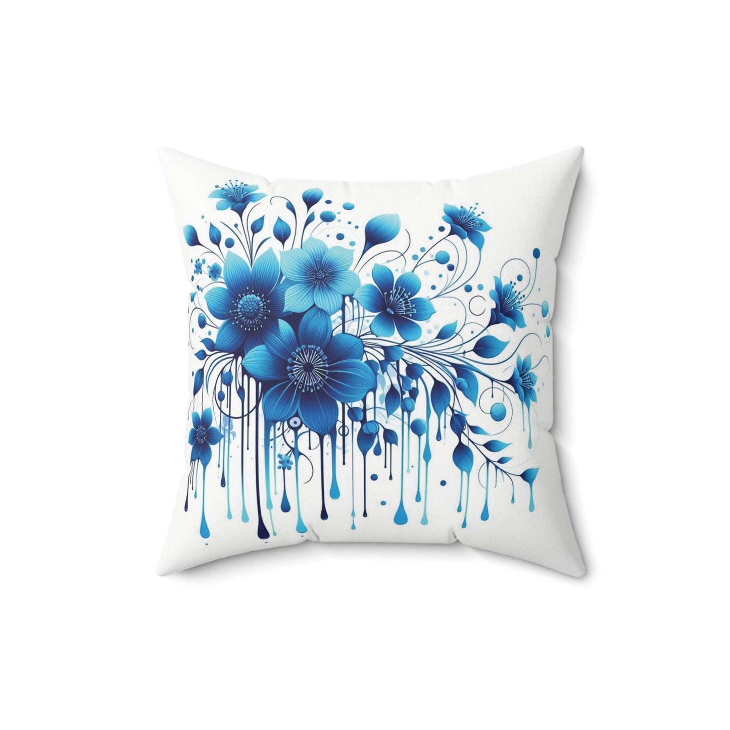 Blue Floral Spun Polyester Square Pillow - Relaxing Home Decor