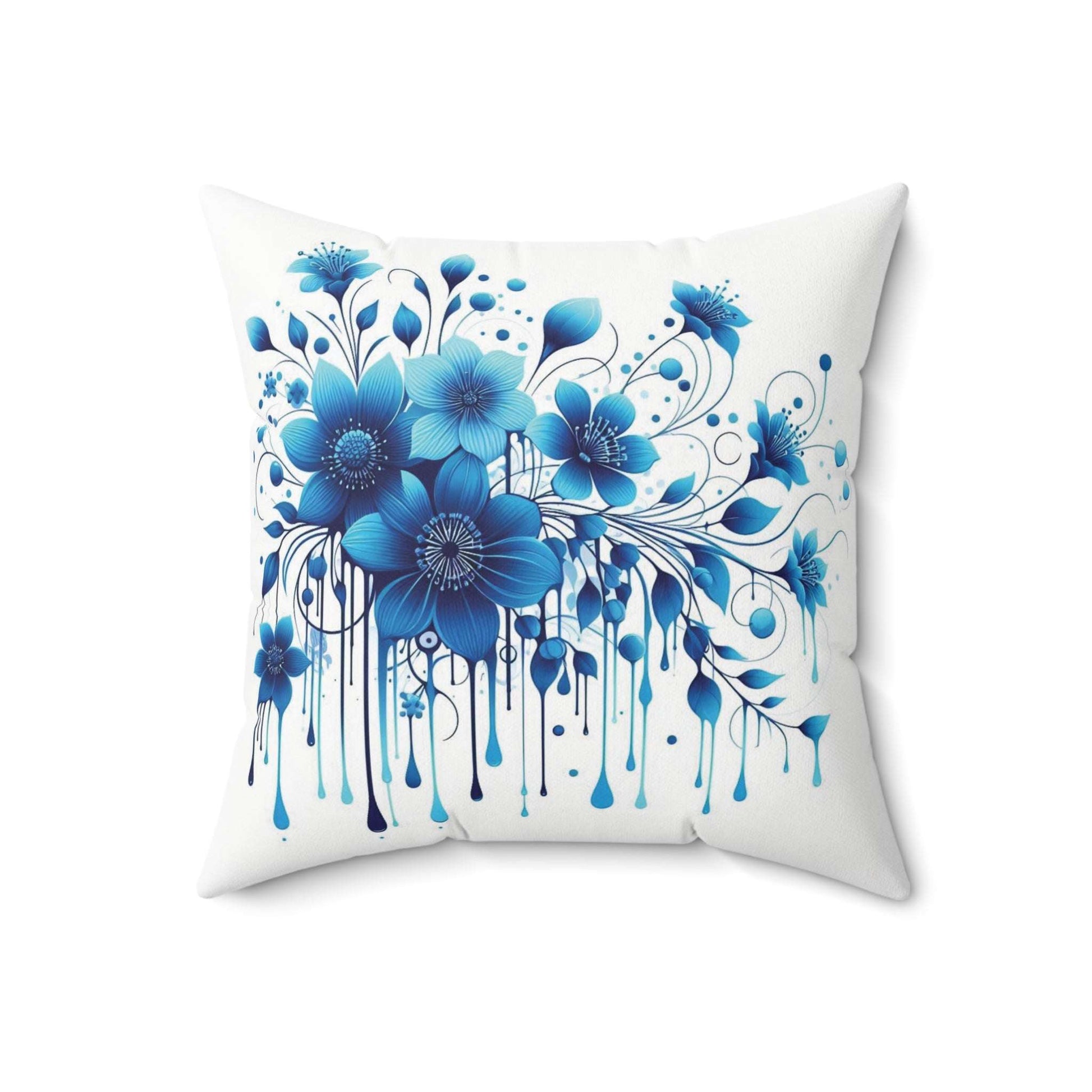 Blue Floral Spun Polyester Square Pillow - Relaxing Home Decor