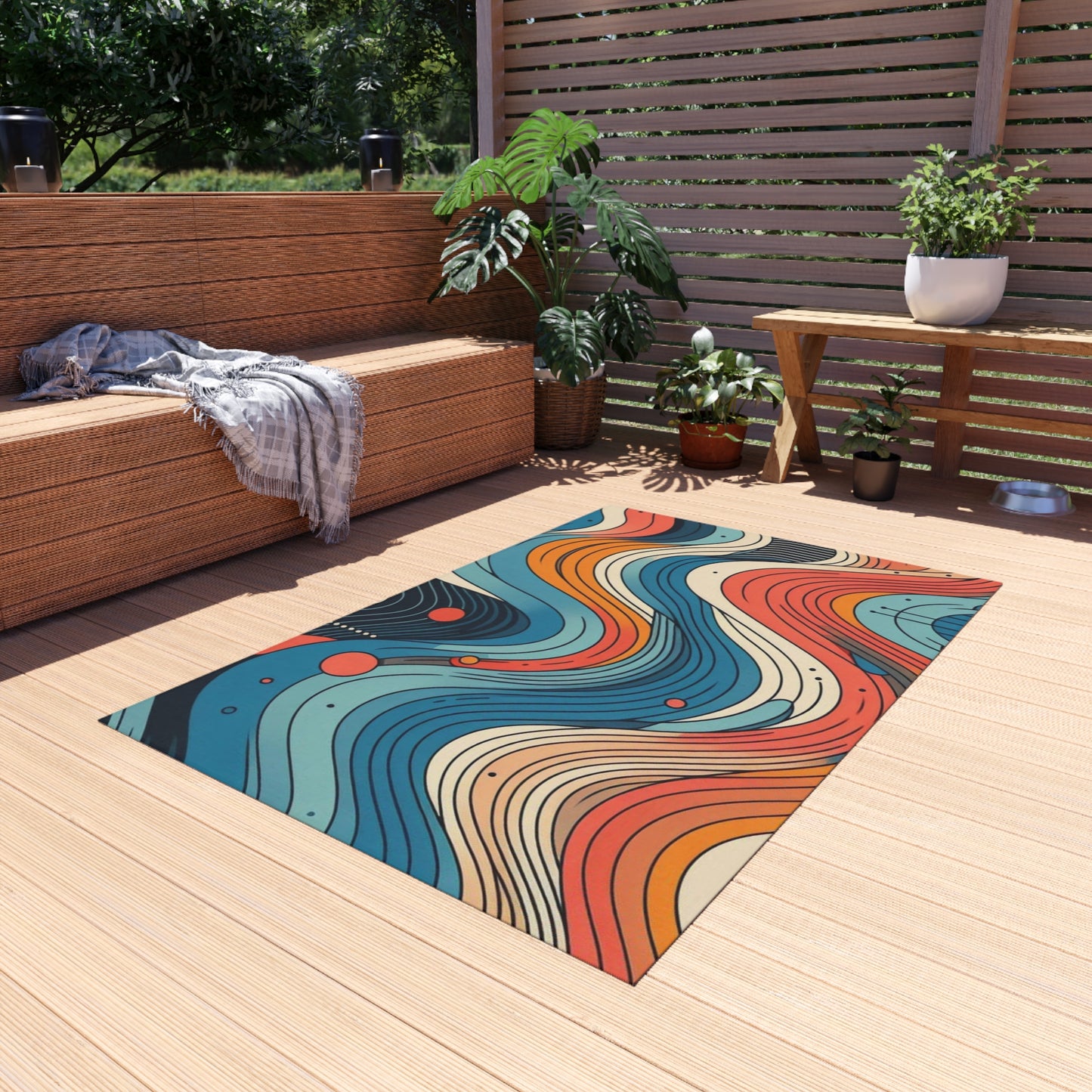 Bohemian Vibes Outdoor Rug - Colorful Wave Pattern for Patios and Decks