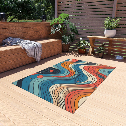 Tapis d'extérieur Bohemian Vibes - Motif de vagues colorées pour patios et terrasses