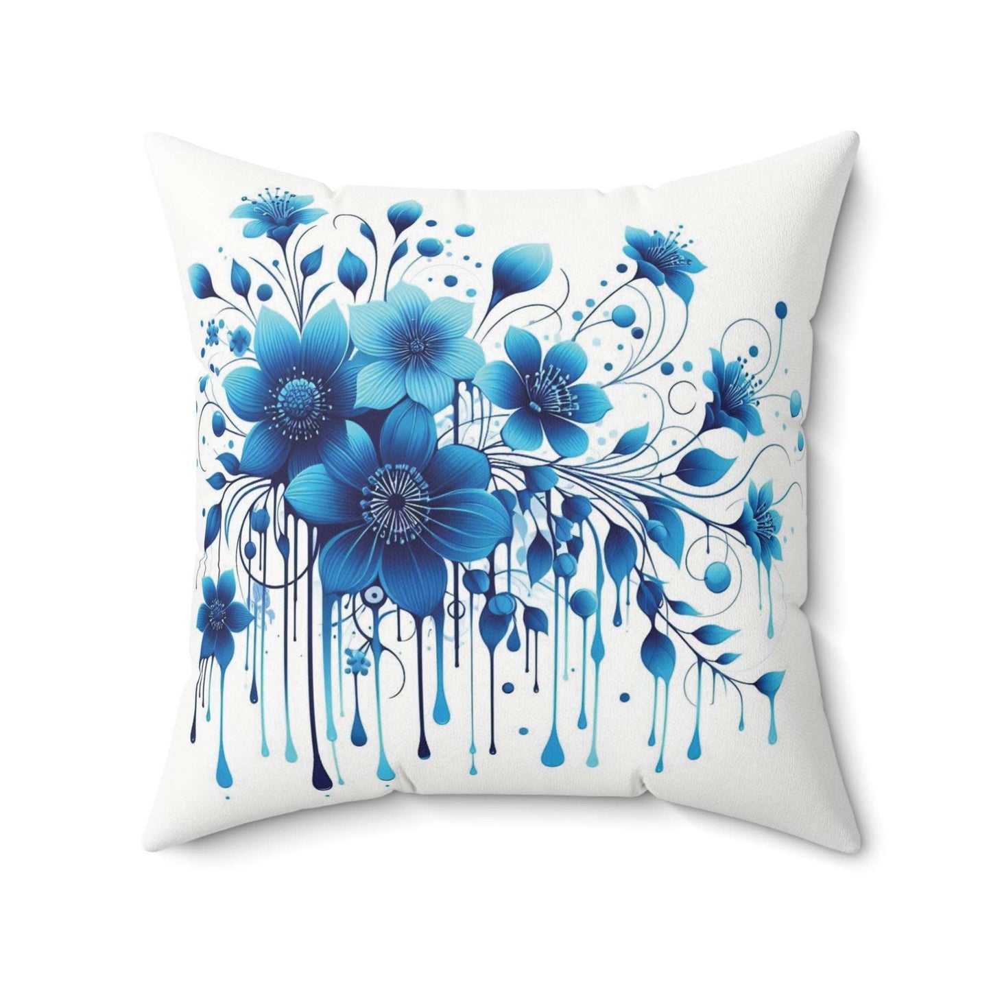 Blue Floral Spun Polyester Square Pillow - Relaxing Home Decor