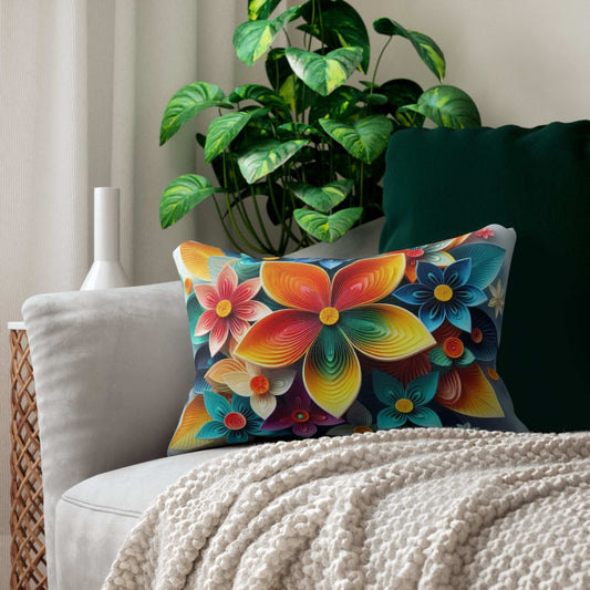 Vibrant Floral Spun Polyester Lumbar Pillow - Colorful Home Decor Accent