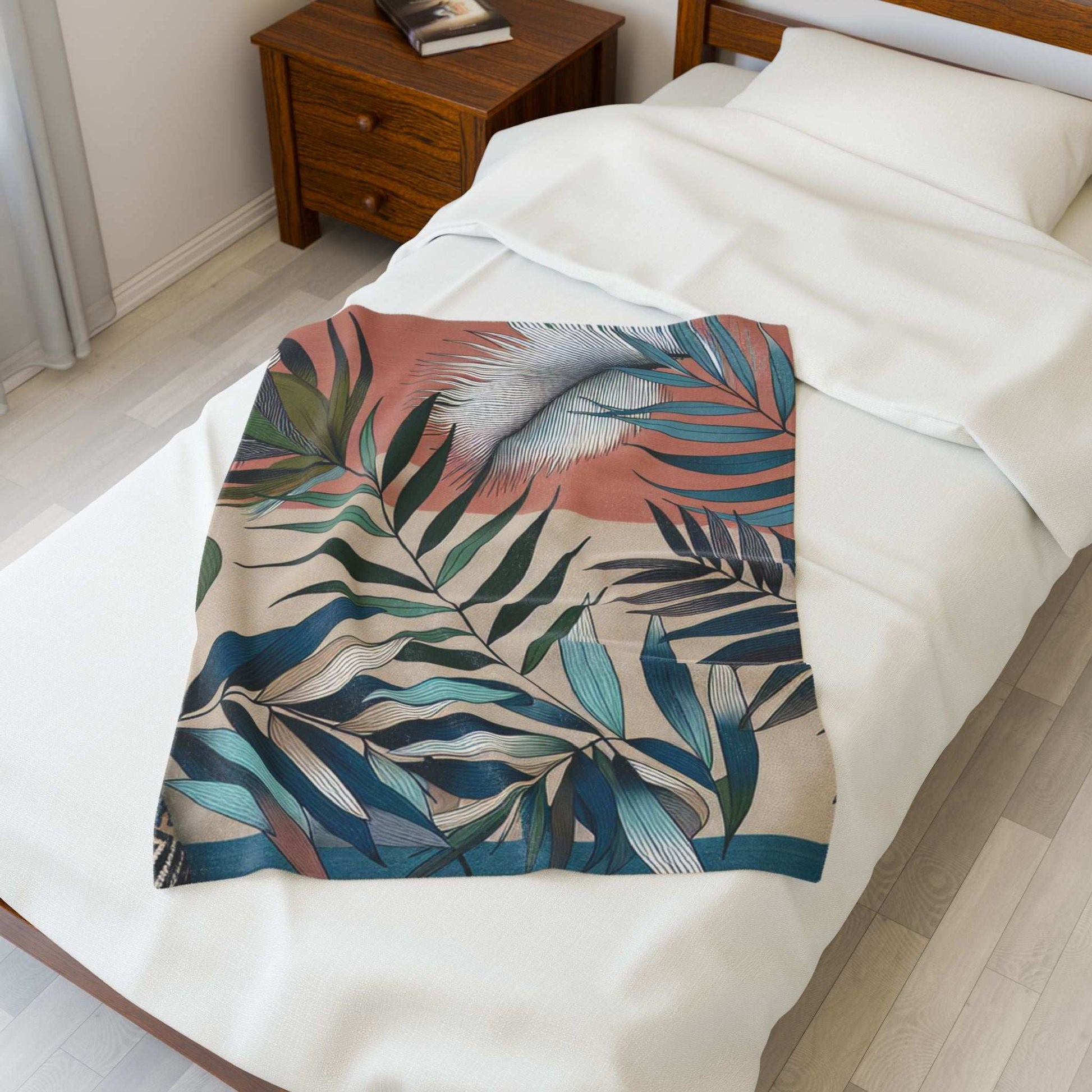 Tropical Leaves Velveteen Plush Blanket | Cozy Home Decor for Relaxation