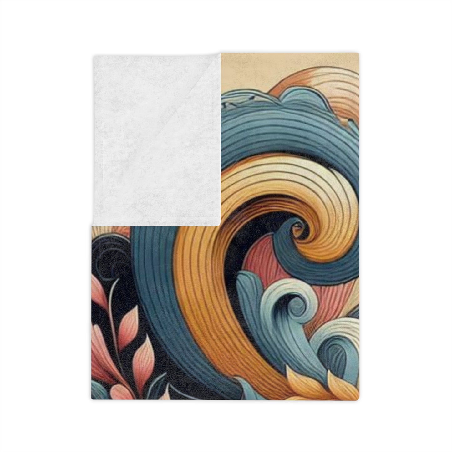 Artistic Waves Velveteen Blanket - Cozy Decorative Throw with Floral Design