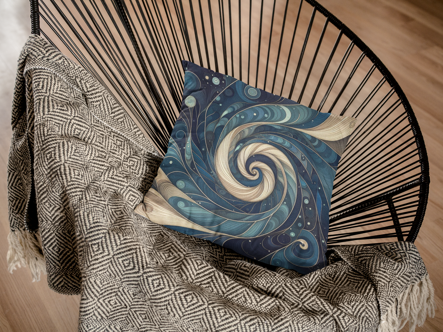 Coussin carré motif vagues océaniques - Coussin en polyester filé doux pour la décoration intérieure