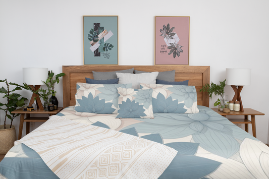 Blue Lotus Luxury Bedroom Set — Comforter + 4 Pillows | Free Shipping