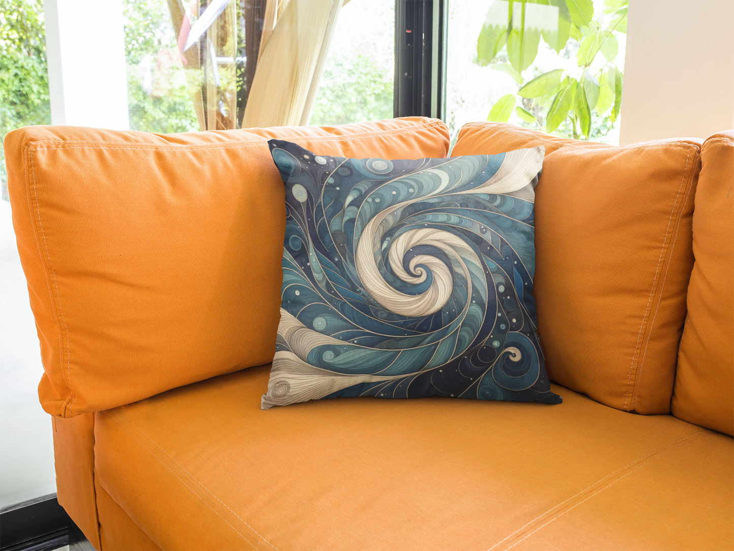 Coussin carré motif vagues océaniques - Coussin en polyester filé doux pour la décoration intérieure
